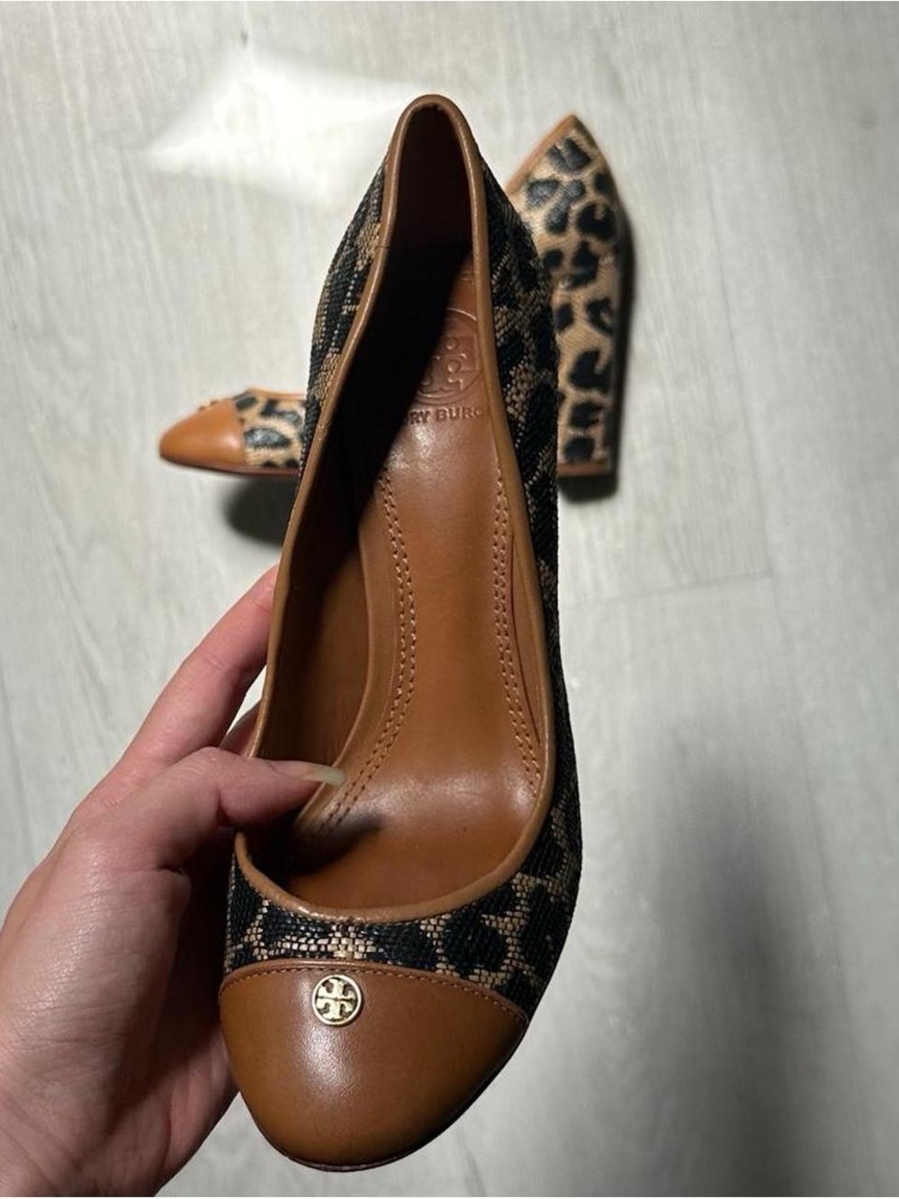 Tory Burch Brown Leopard Print Leather Cap-Toe Pump